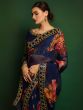 Blue Floral Georgette Saree With Blouse