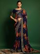 Blue Floral Georgette Saree With Blouse