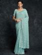 Blue Georgette Saree With Heavy Embroidery