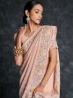 Peach Georgette Wedding Saree With Embroidered Border