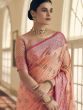 Peach Zari Woven Saree In Tussar Silk