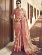 Peach Zari Woven Saree In Tussar Silk