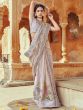 Beige Floral Saree In Linen