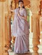 Purple Printed Saree In Linen