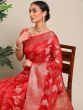 Red Woven Wedding Wear Saree In Organza