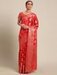 Red Woven Wedding Wear Saree In Organza