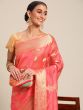 Peach Woven Festive Saree In Organza