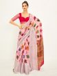 Pink Printed Casual Saree In Chanderi