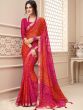 Pink And Red Printed Saree In Chiffon