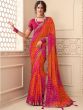 Orange And Pink Printed Saree IN Chiffon