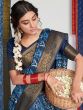 Blue Jacquard Saree With Prints