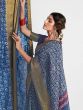 Blue Floral Print Saree In Jacquard