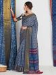 Blue Floral Print Saree In Jacquard