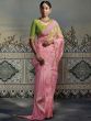 Pink Organza Saree With Embroidered Blouse