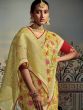 Yellow Floral Themed Saree In Organza