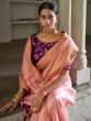 Pink Woven Organza Saree With Blouse