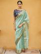 Light Blue Festive Woven Saree In Organza