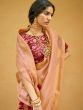 Peach Woven Organza Festive Saree