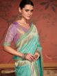 Blue Woven Silk Saree With Embroidered Borders