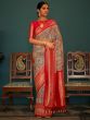 Grey Festive Wear Floral Printed Tussar Silk Saree