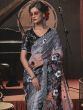 Grey Thread Work Saree In Net With Blouse