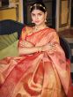 Peach Zari Weaving Traditional Saree In Silk