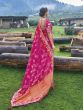 Pink Heavy Floral Zari Embroidered Wedding Silk Saree