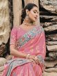 Rose Pink Heavy Stone Bordered Saree In Dola Silk