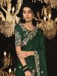 Dark Green Floral Design Embellished Wedding Saree In Silk