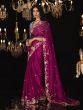 Magenta Floral Sequins Augmented Saree In Glass Tissue Silk