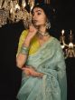 Mint Green Stone Work Embellished Saree In Organza