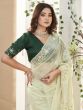 Cream Floral Thread Work Embroidered Saree In Silk