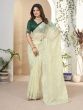 Cream Floral Thread Work Embroidered Saree In Silk