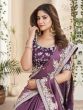 Onion Purple Wedding Saree With Floral Embroidered Borders