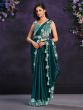 Teal Green Heavy Embroidered Readymade Crape Silk Saree