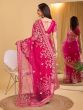 Rani Pink Net Saree In Zari Embroidery