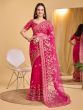 Rani Pink Net Saree In Zari Embroidery