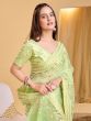 Pista Green Net Saree In Sequins Work