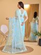 Sky Blue Zari Embellished Saree In Soft Net