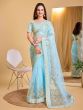 Sky Blue Zari Embellished Saree In Soft Net