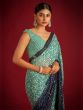 Blue Shaded Mirror Work Enhanced Saree In Georgette