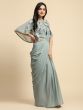 Sage Green Prestitched Saree In Chiffon With Cape And Belt