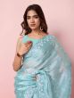 Light Turquoise Party Wear Saree In Sequins Embroidery