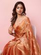 Orange Floral Thread Work Shimmer Silk Saree