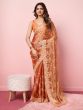 Orange Floral Thread Work Shimmer Silk Saree