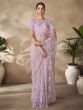 Lilac Party Wear Net Saree In Thread Embroidery