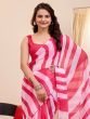 Pink And White Linear Printed Party Wear Saree In Georgette