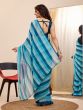 Blue Linear Printed Casual Saree In Georgette