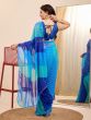 Shaded Blue Georgette Casual Saree In Digital Print