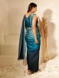 Blue Ombre Pre-Draped Silk Saree In Stone Work